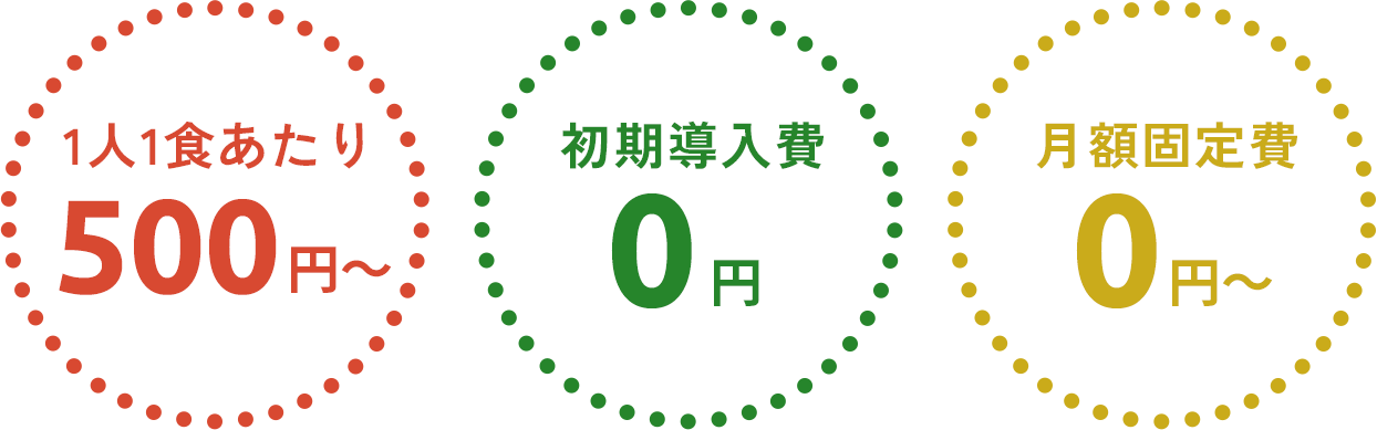 1食500円～、初期導入費0円、月額固定費0円～