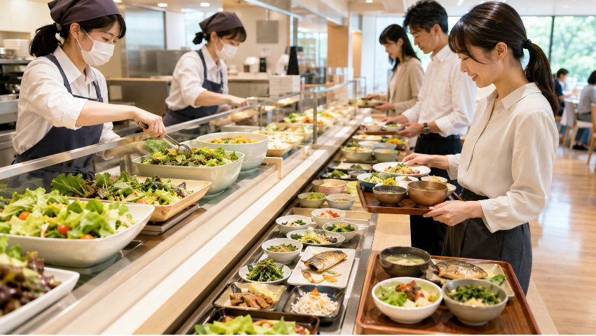 食事を運ぶ社員